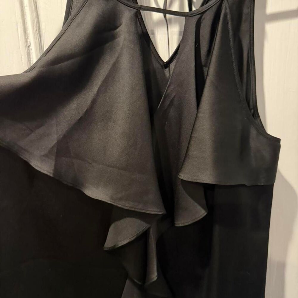 GUESS Black Asymmetrical Draped Ruffle V-Neck Tank Top Size M